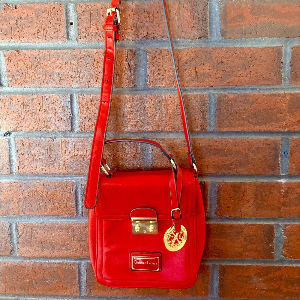 Christian Lacrois Red Crossbody Bag with Gold Accents